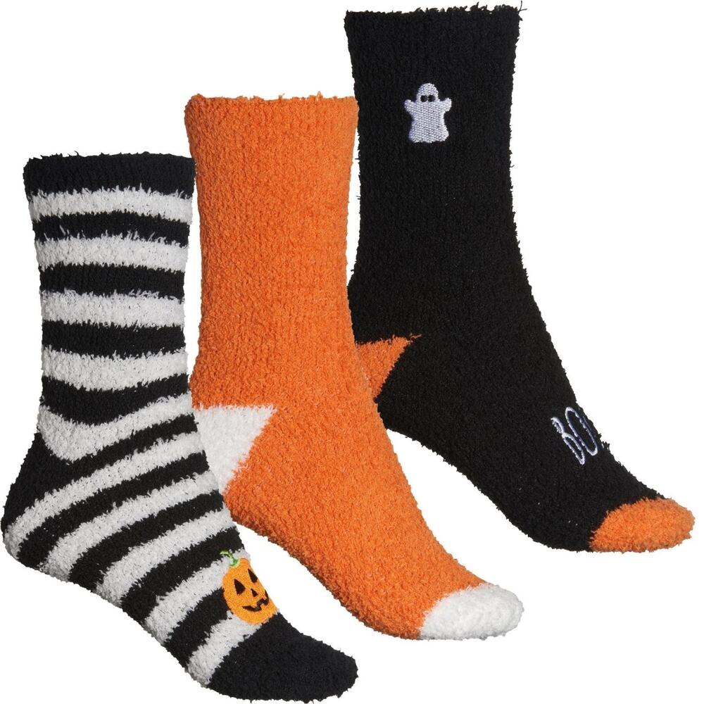 NWT Rae Dunn Women's 3-Pack Soft Plush Halloween Pumpkin Cozy Crew Socks